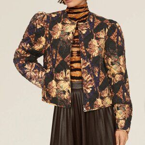 ULLA JOHNSON Clarisse Quilted Floral Cotton Jacket In Lupine Size Large